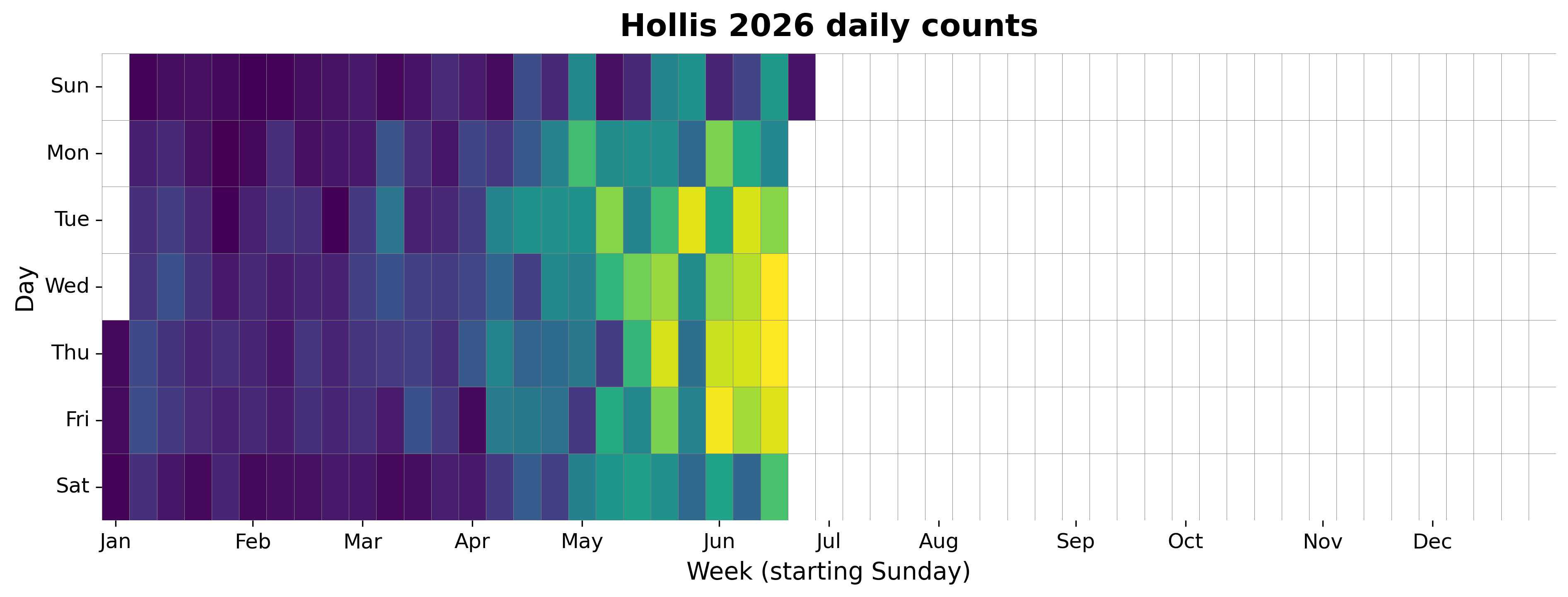 2026 daily heatmap for Hollis