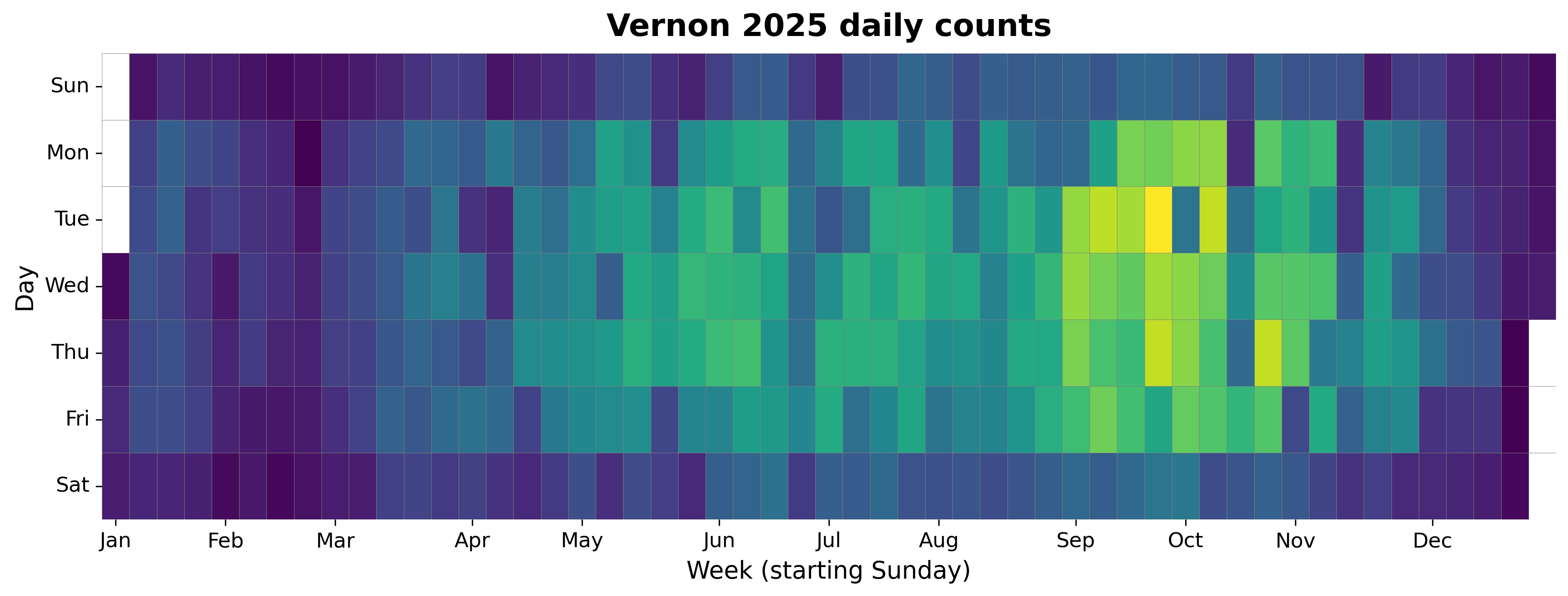 2025 daily heatmap for Vernon