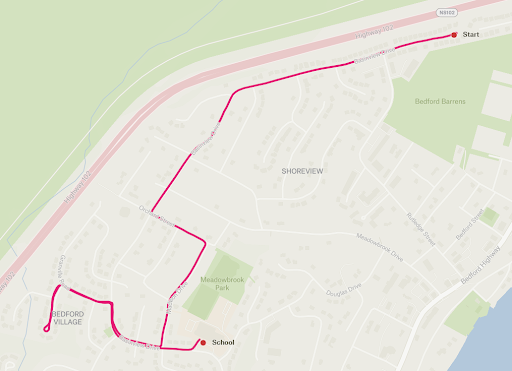 Basinview Drive Community School bike bus map